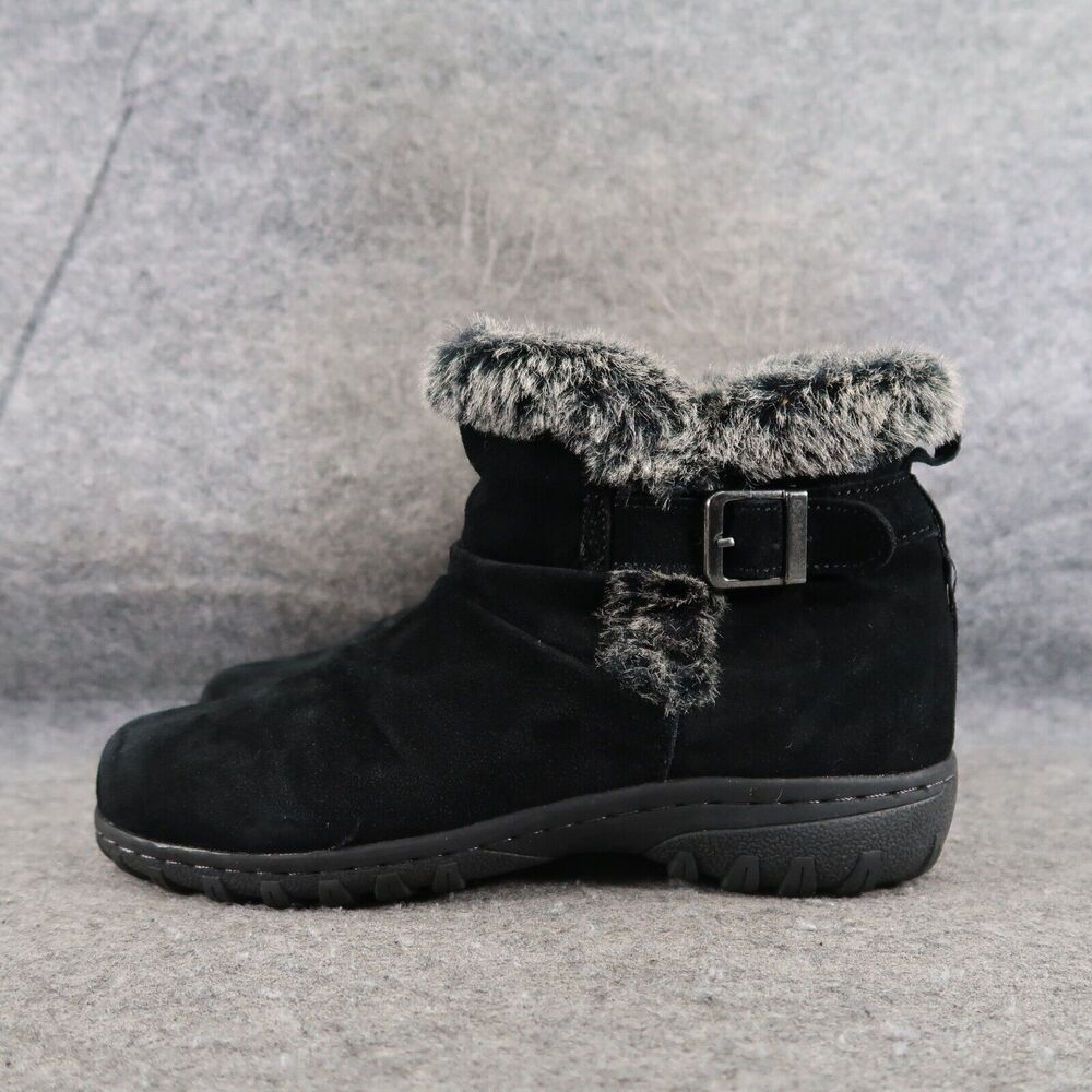 Khombu Shoes Womens 7 Booties Winter Lindsey Leather Faux Fur Buckle Strap Zip - Picture 3 of 15